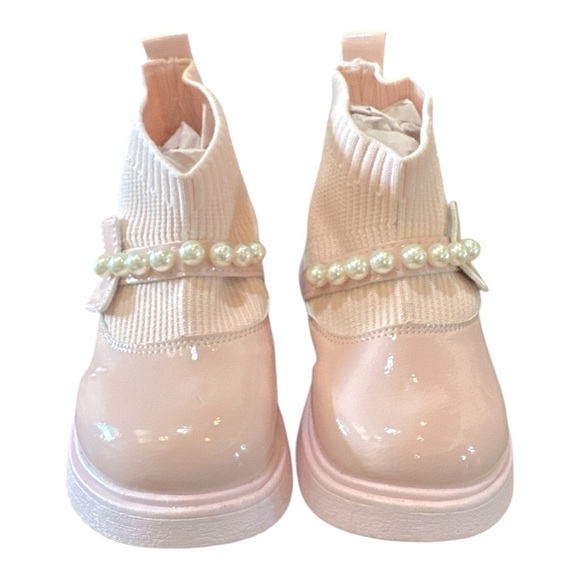 Pink Toddler Girl Winter Boots | Size 28 | Faux Leather Pearl Bow Detail - Picture 1 of 7